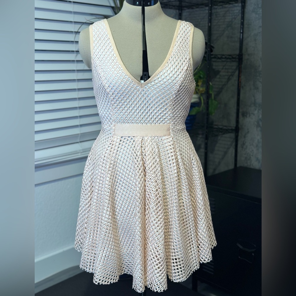 WOW Couture Light Pink V-Neck Lattice/Net Skater Dress Size M